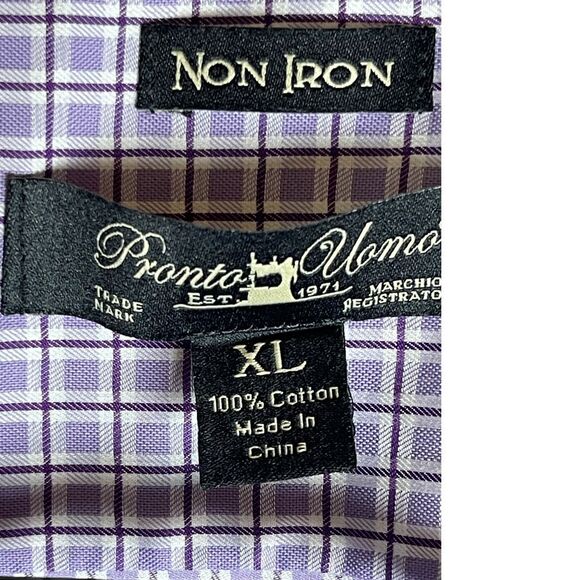 Pronto Uoma Trade‎ Mark Men's XL Purple and White Check Non Iron Button Up Shirt - Picture 6 of 9